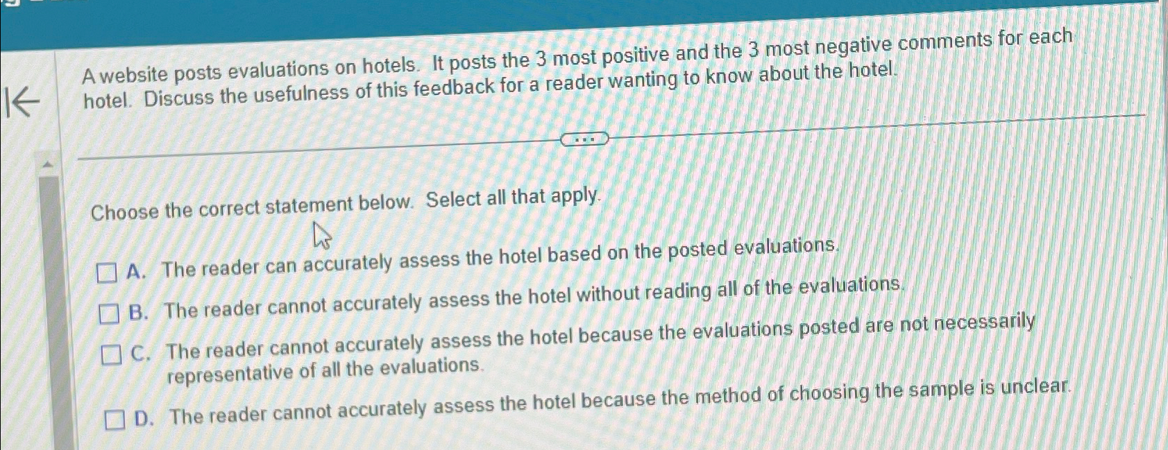  A website posts evaluations on hotels. It posts the 3 most