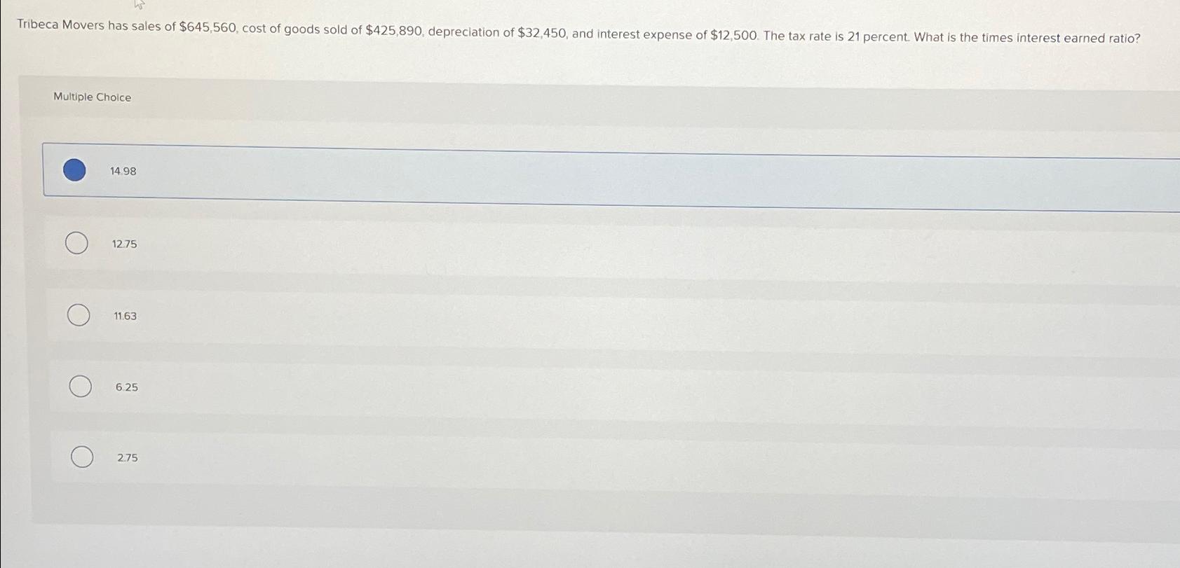  Multiple Choice 14.98 1275 11.63 6.25 275 