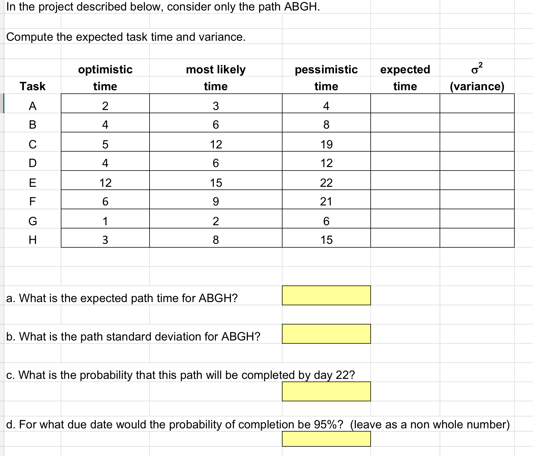  In the project described below, consider only the path ABGH. a.