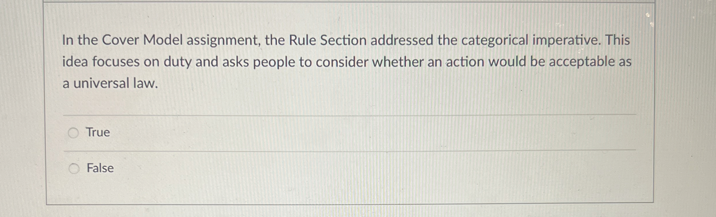  In the Cover Model assignment, the Rule Section addressed the categorical