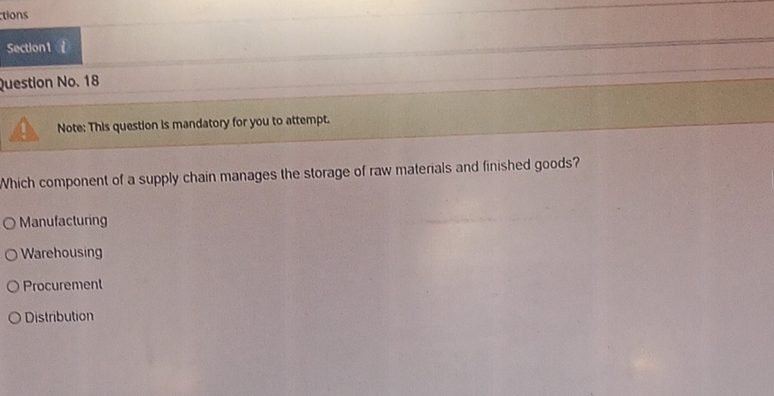  tions Zuestion No.18 Note: This question is mandatory for you to