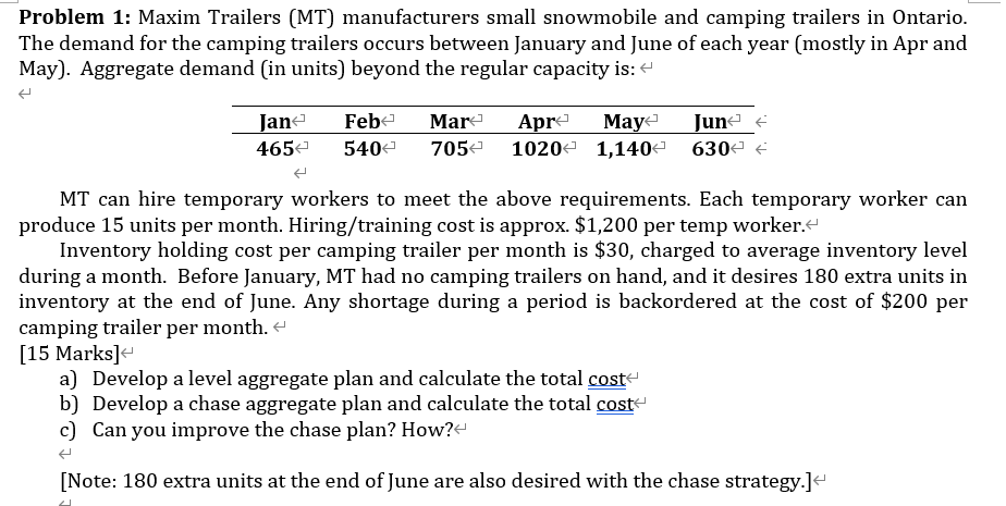 COM 205 Thanks. # . Problem 1: Maxim Trailers [MT] manufacturers small