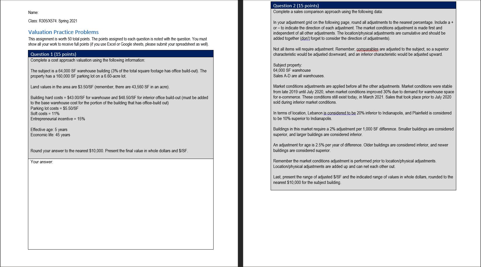 cap rates through market extraction using the folh'wing data. Then, using the