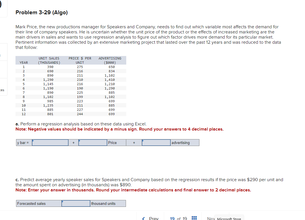  Problem 3-29(Algo) Mark Price, the new productions manager for Speakers and