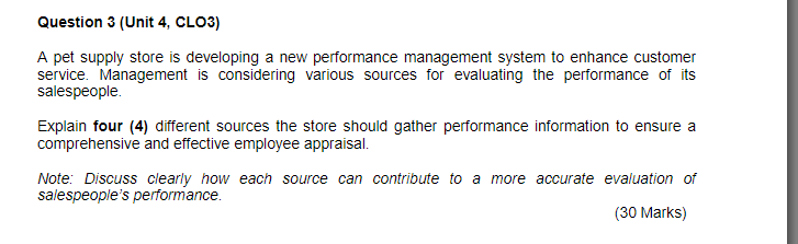  Question 3(Unit 4, CLO3) A pet supply store is developing a