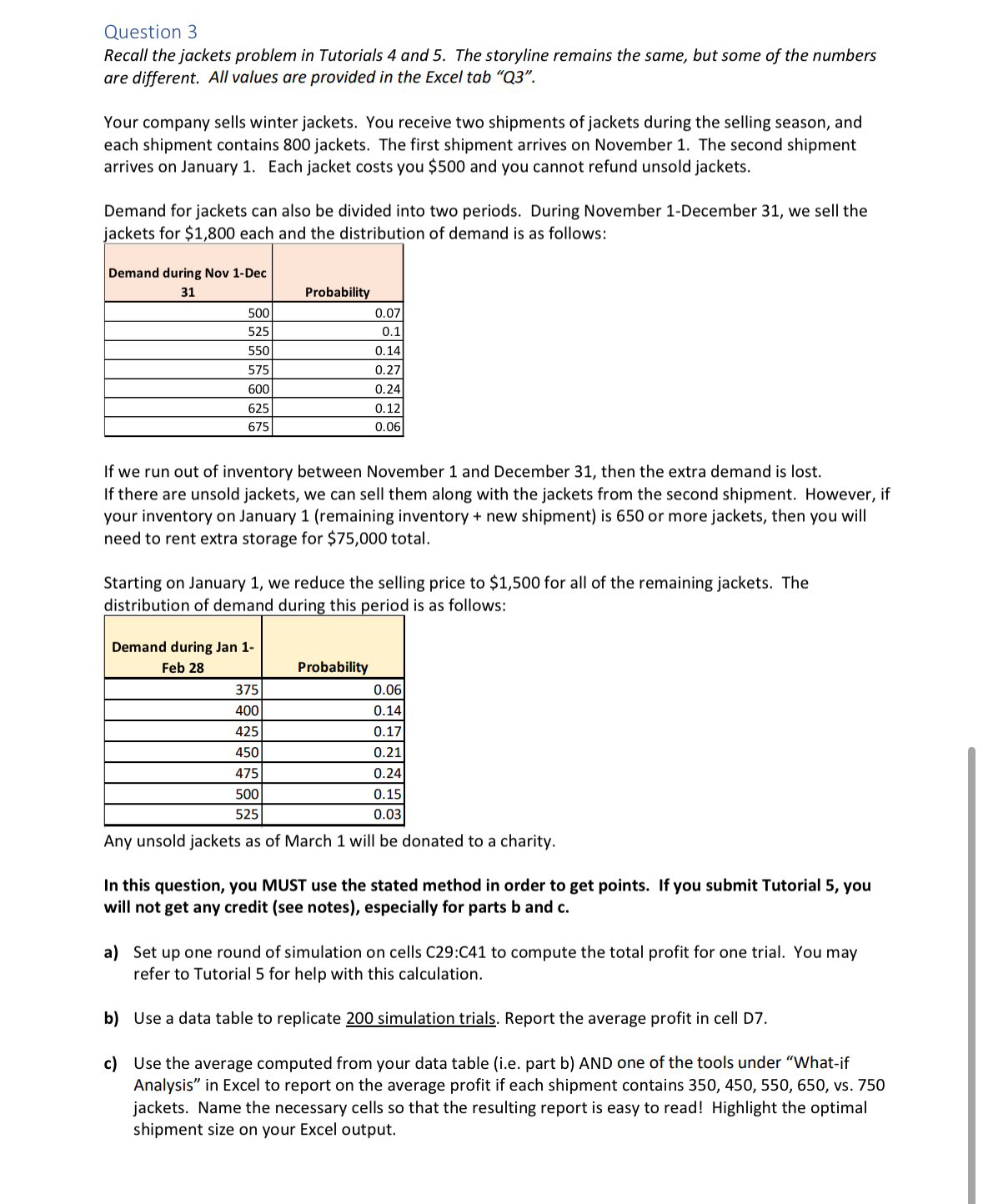  Question 3 Recall the jackets problem in Tutorials 4 and 5.