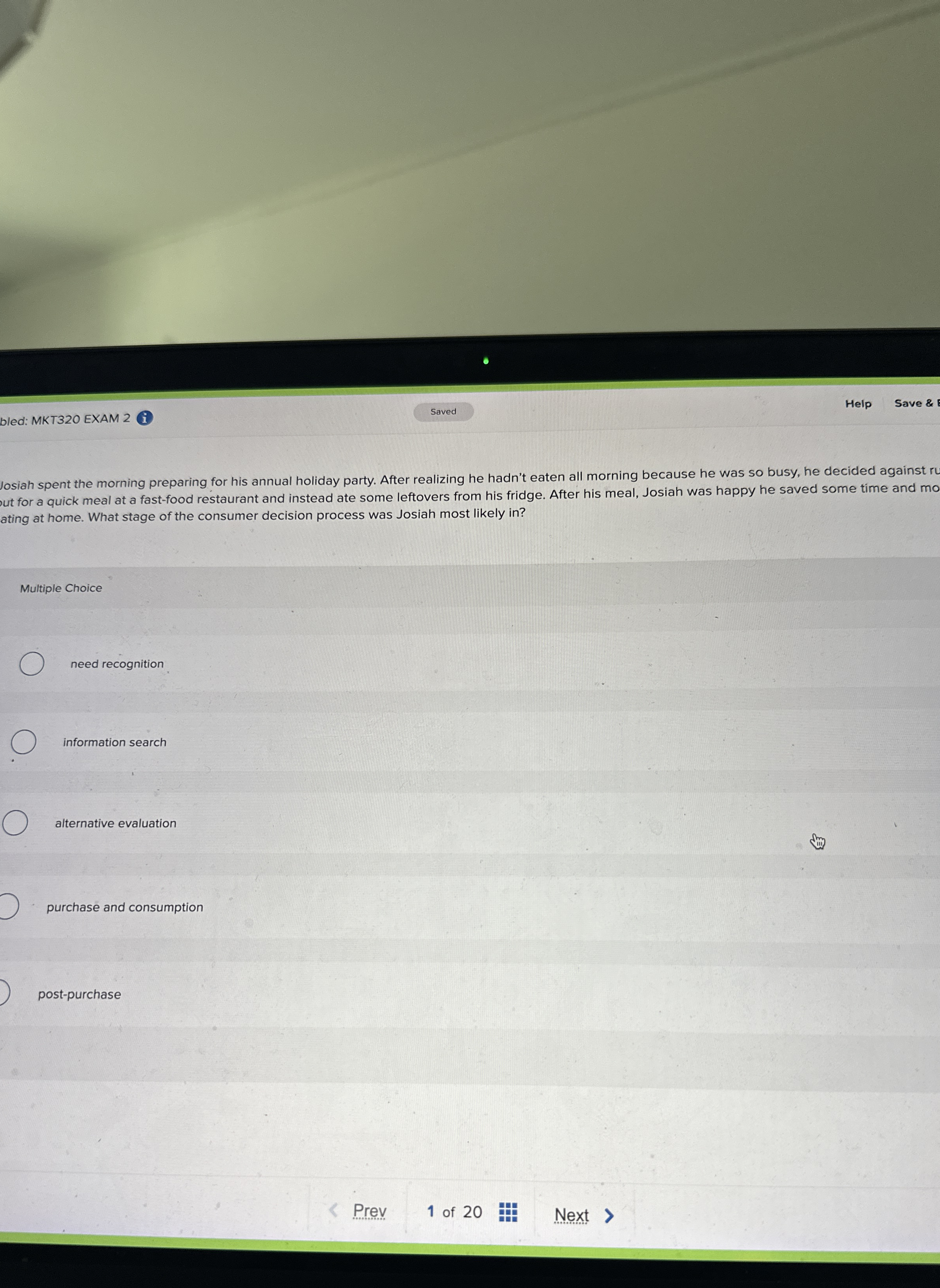  bled: MKT320 EXAM 2 Help Save & Josiah spent the morning