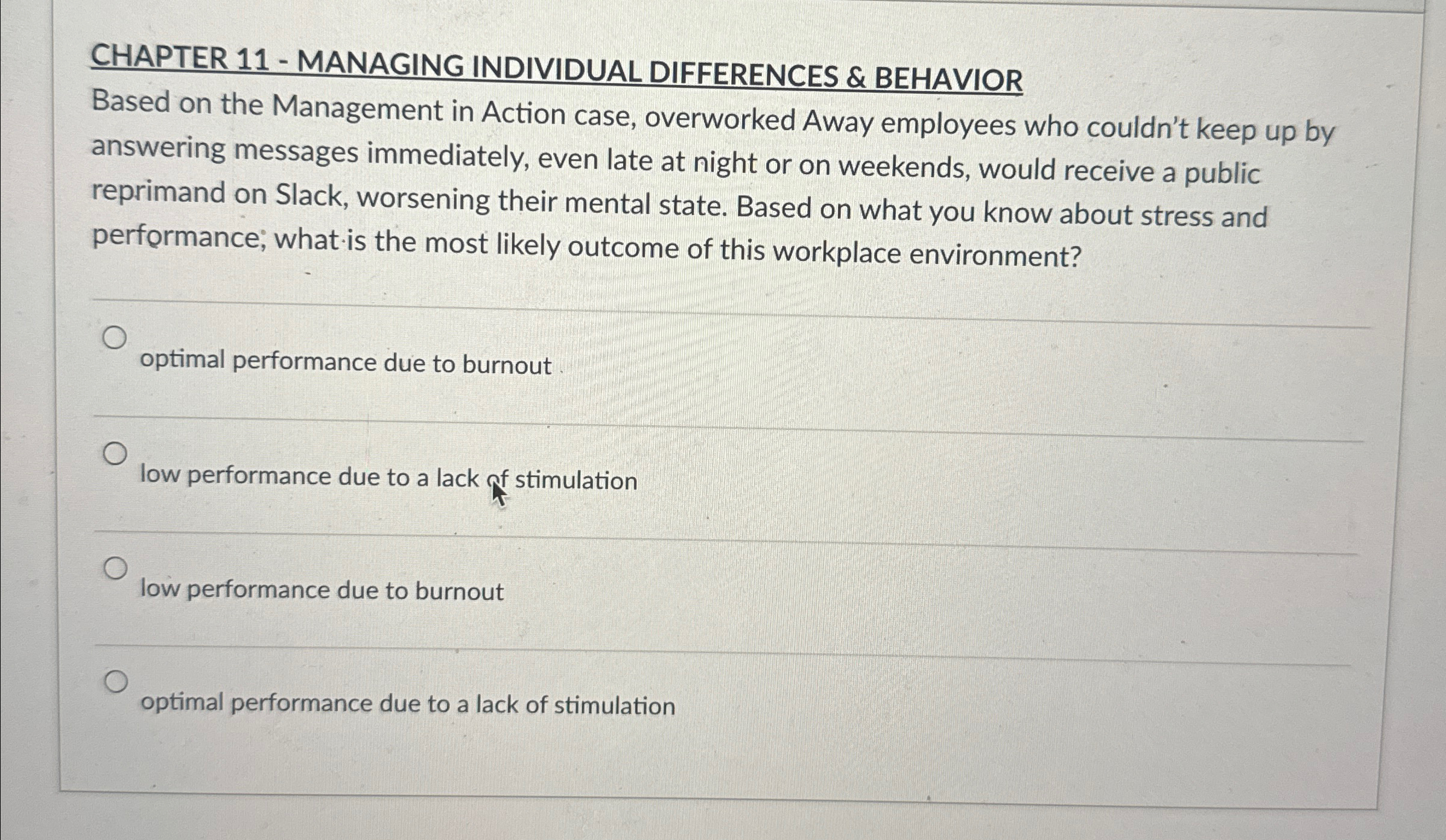  CHAPTER 11- MANAGING INDIVIDUAL DIFFERENCES & BEHAVIOR Based on the Management