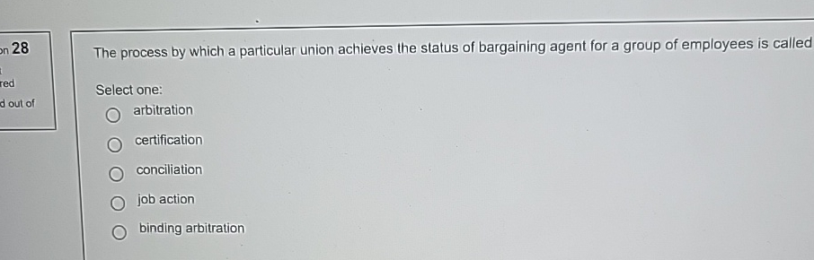  28 The process by which a particular union achieves the status