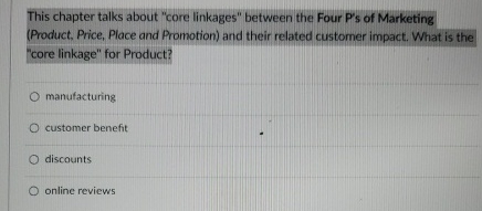  This chapter talks about "core linkages" between the Four P's of