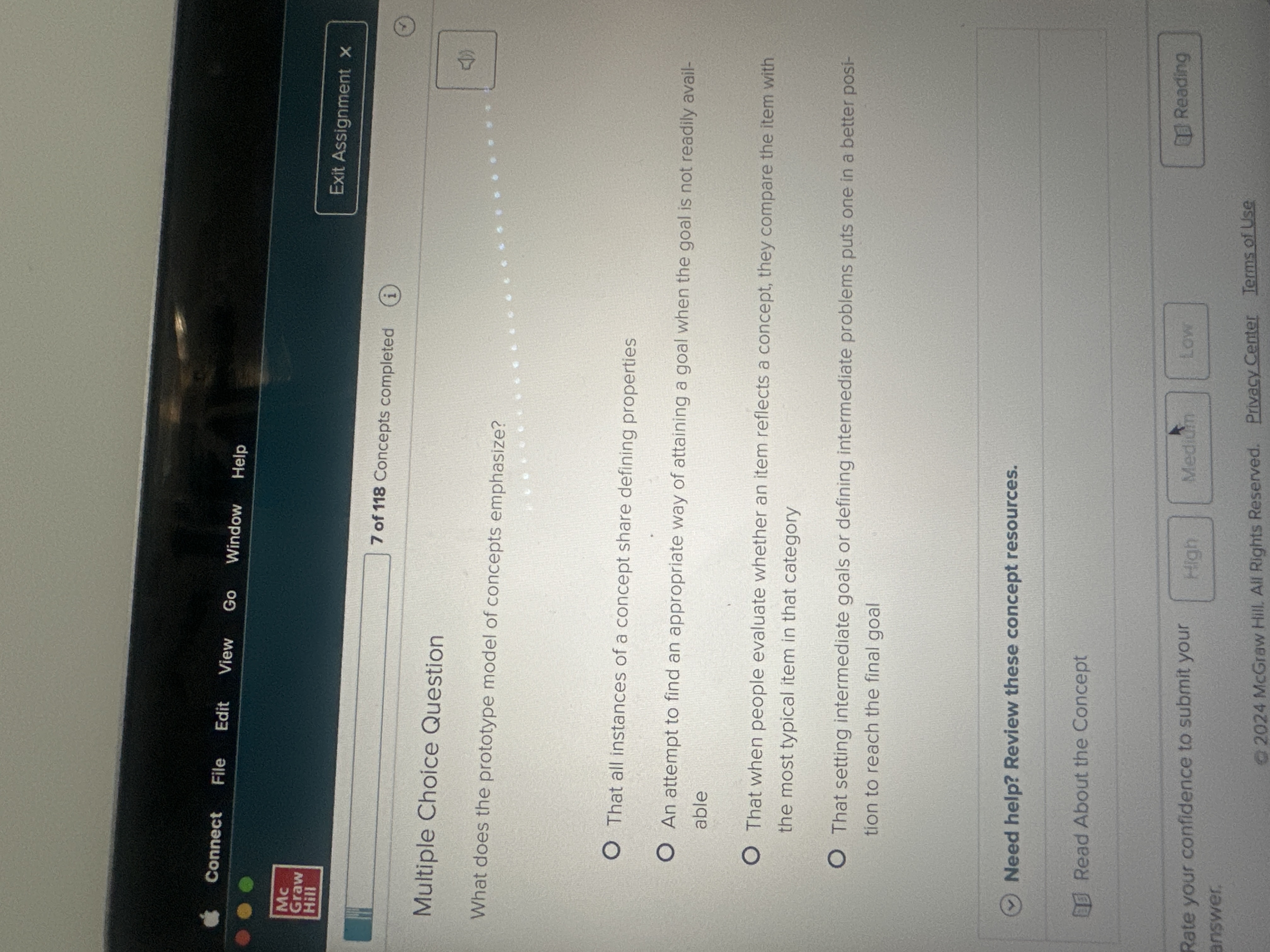  Multiple Choice Question What does the prototype model of concepts emphasize?
