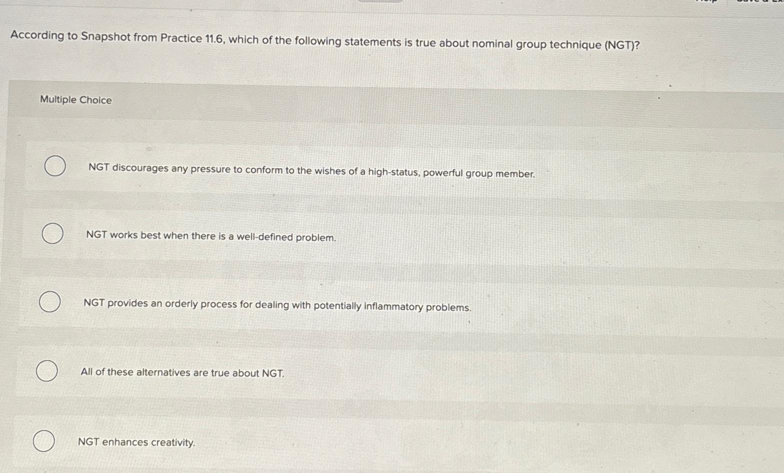  According to Snapshot from Practice 11.6, which of the following statements