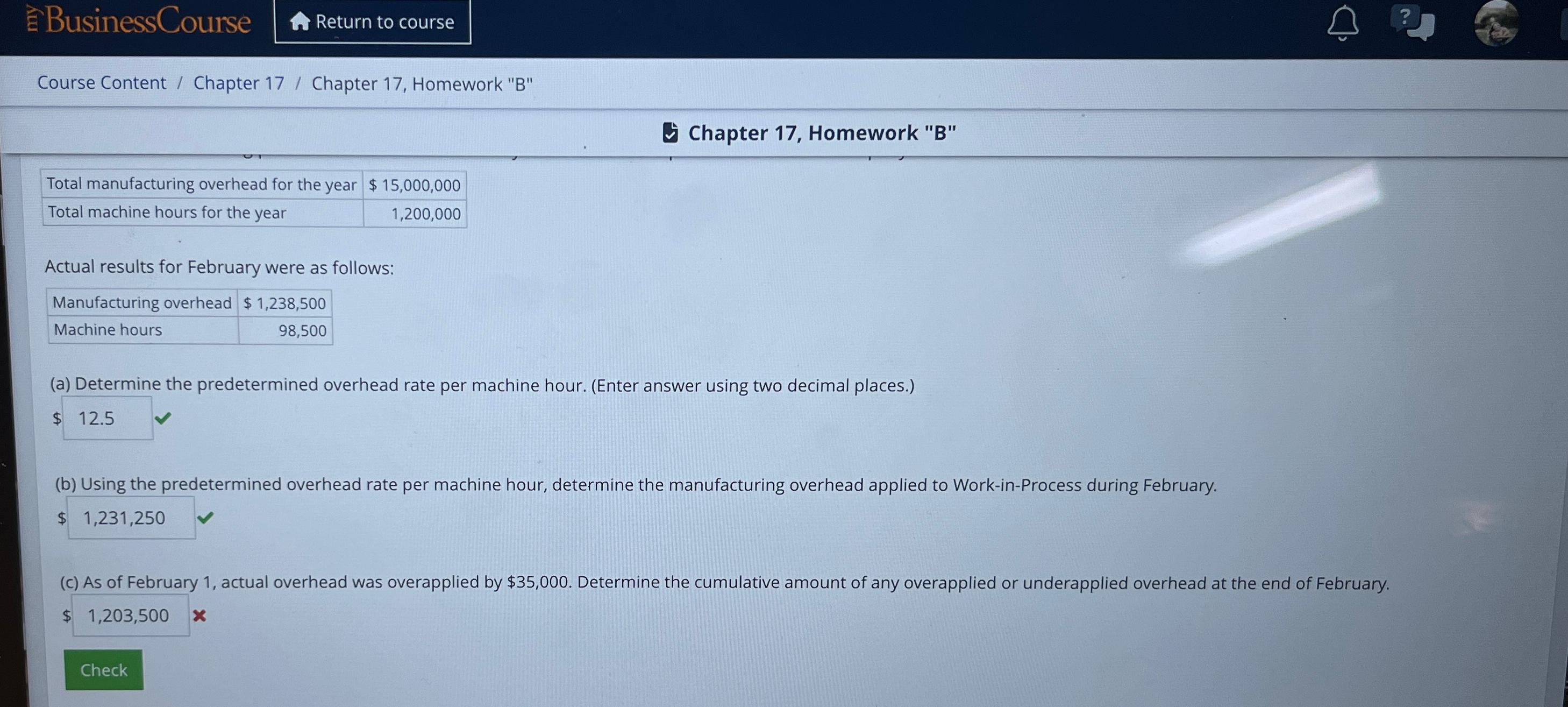  BusinessCourse Course Content / Chapter 17/ Chapter 17, Homework "B" Chapter