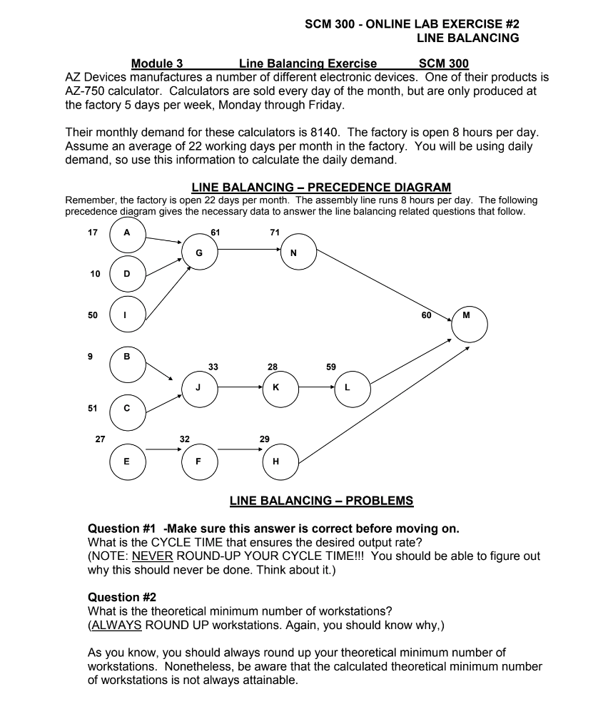  SCM 300- ONLINE LAB EXERCISE #2 LINE BALANCING Module 3 Line