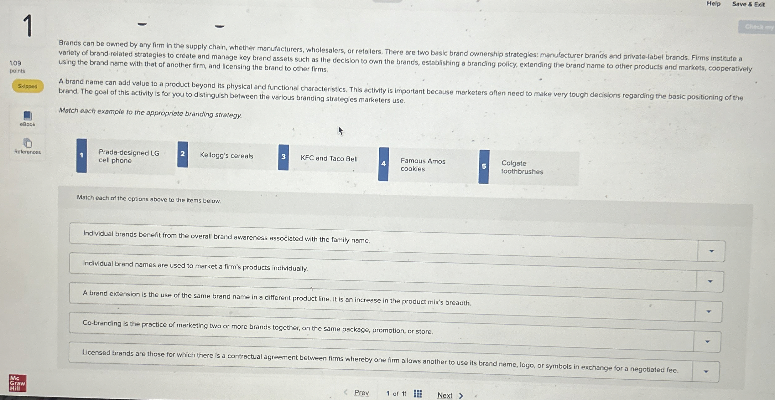 Help Save & Exit 1 1.09 points using the brand name