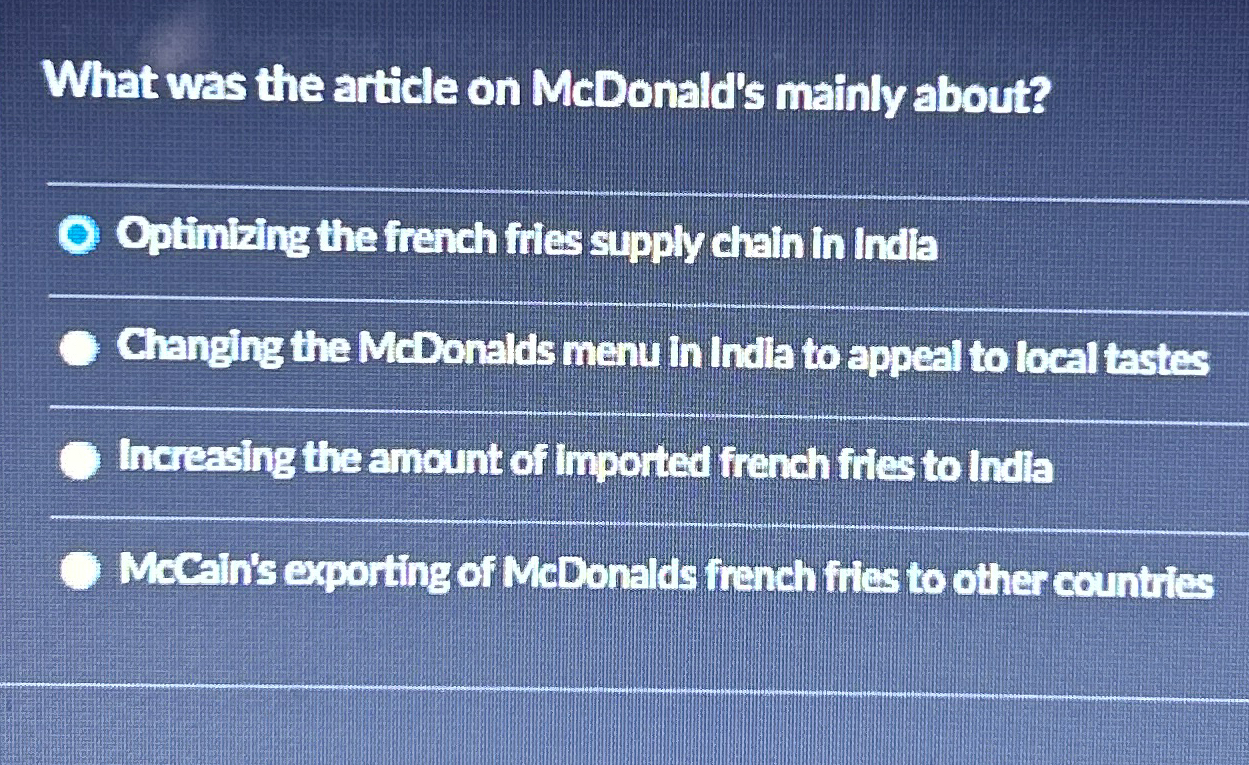 What was the article on McDonald's mainly about? Optimizing the french