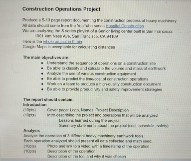  Construction Operations Project Procluce a 5-10 page report documenting the construction