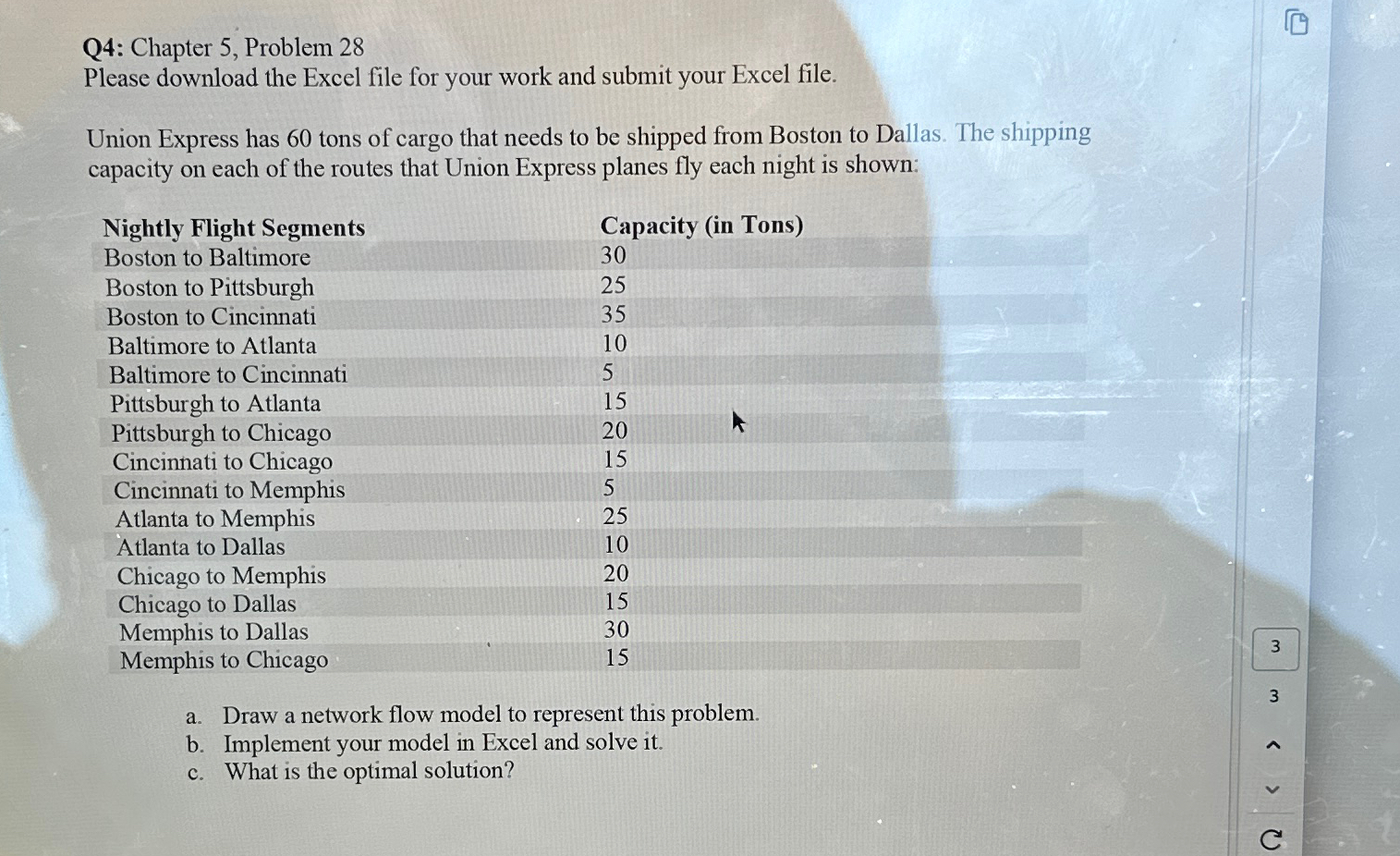  Q4: Chapter 5, Problem 28 Please download the Excel file for