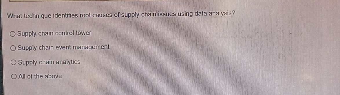  What technique identifies root causes of supply chain issues using data