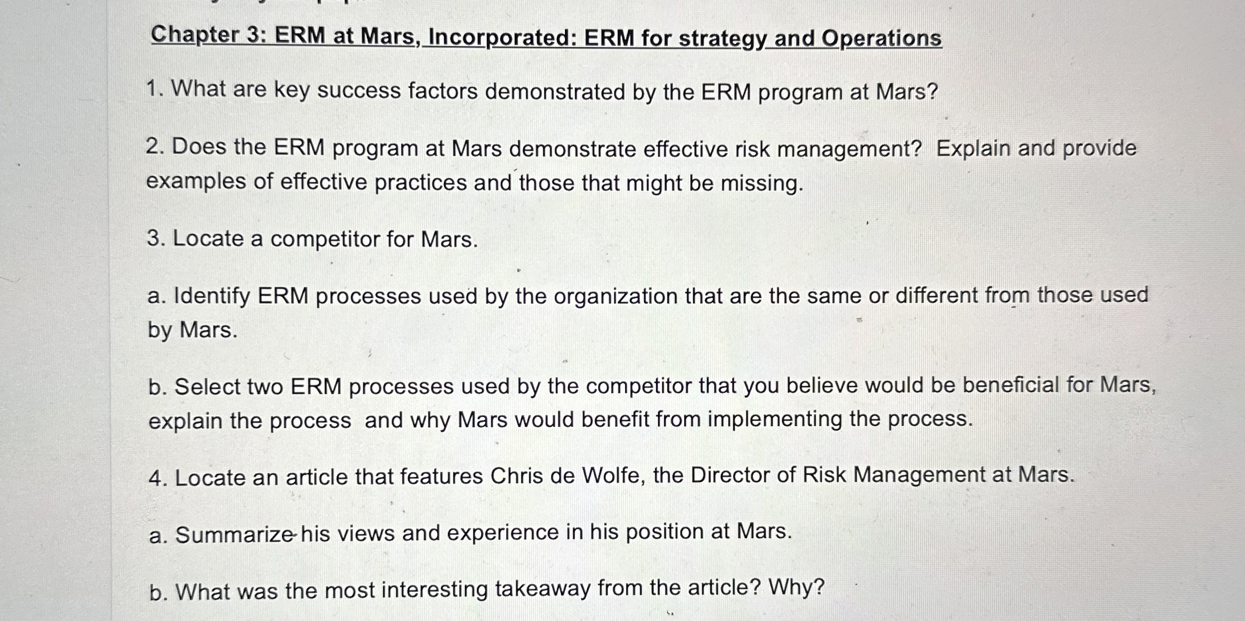  Chapter 3: ERM at Mars, Incorporated: ERM for strategy and Operations