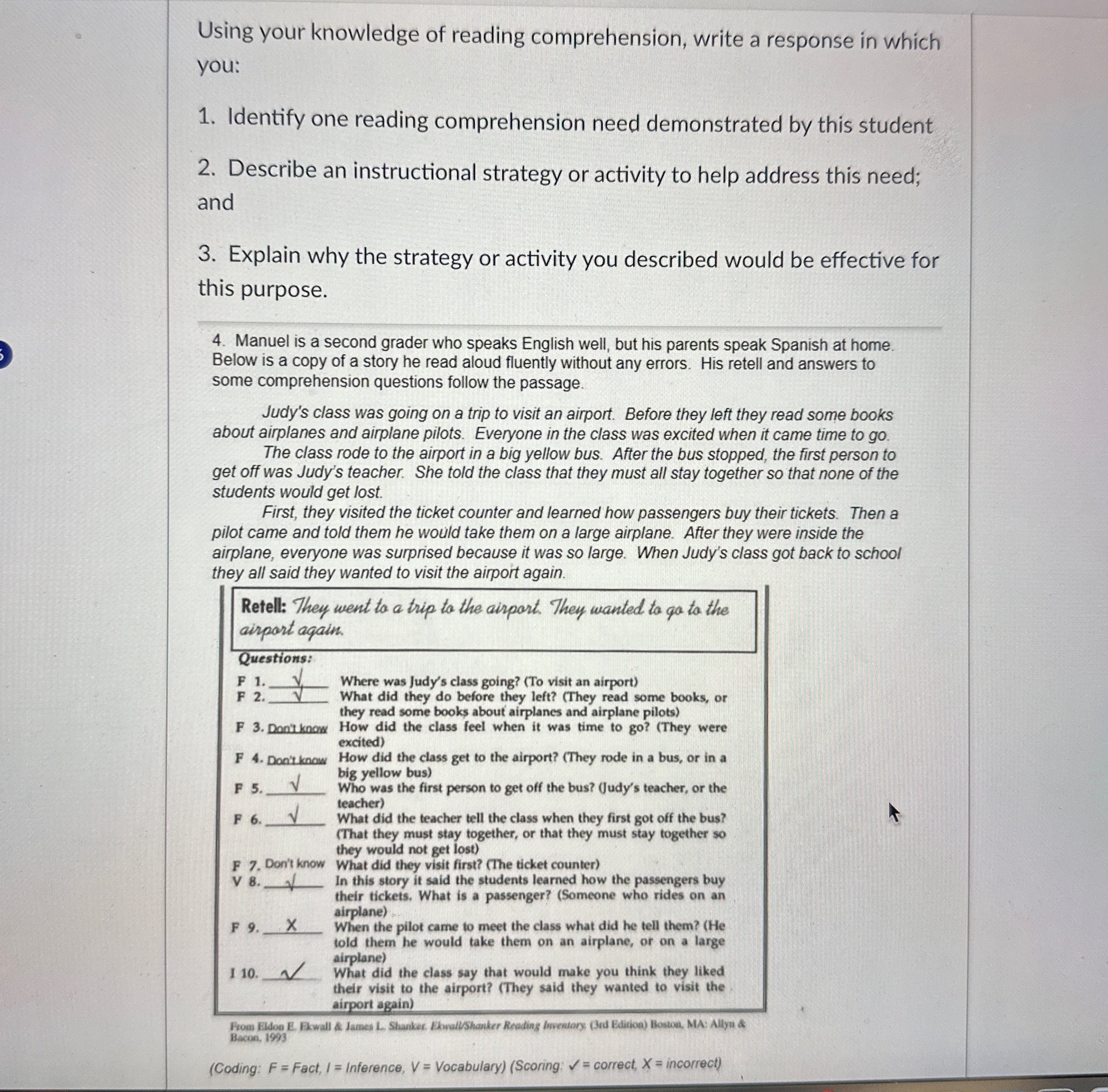  Using your knowledge of reading comprehension, write a response in which