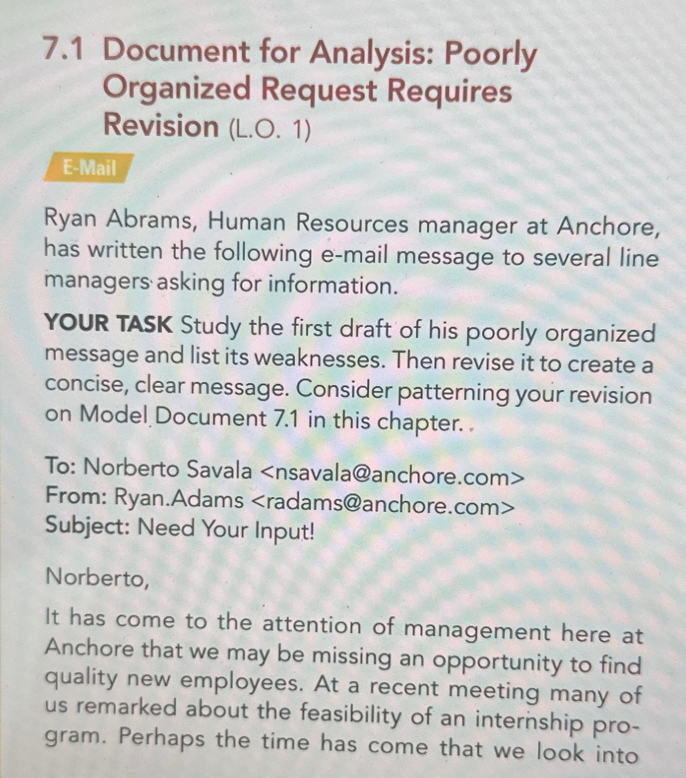  7.1 Document for Analysis: Poorly Organized Request Requires Revision (L.O.1) Ryan