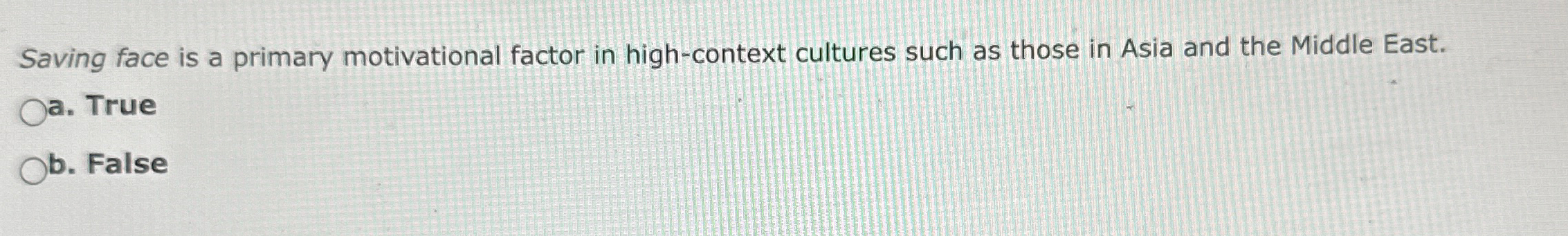  Saving face is a primary motivational factor in high-context cultures such