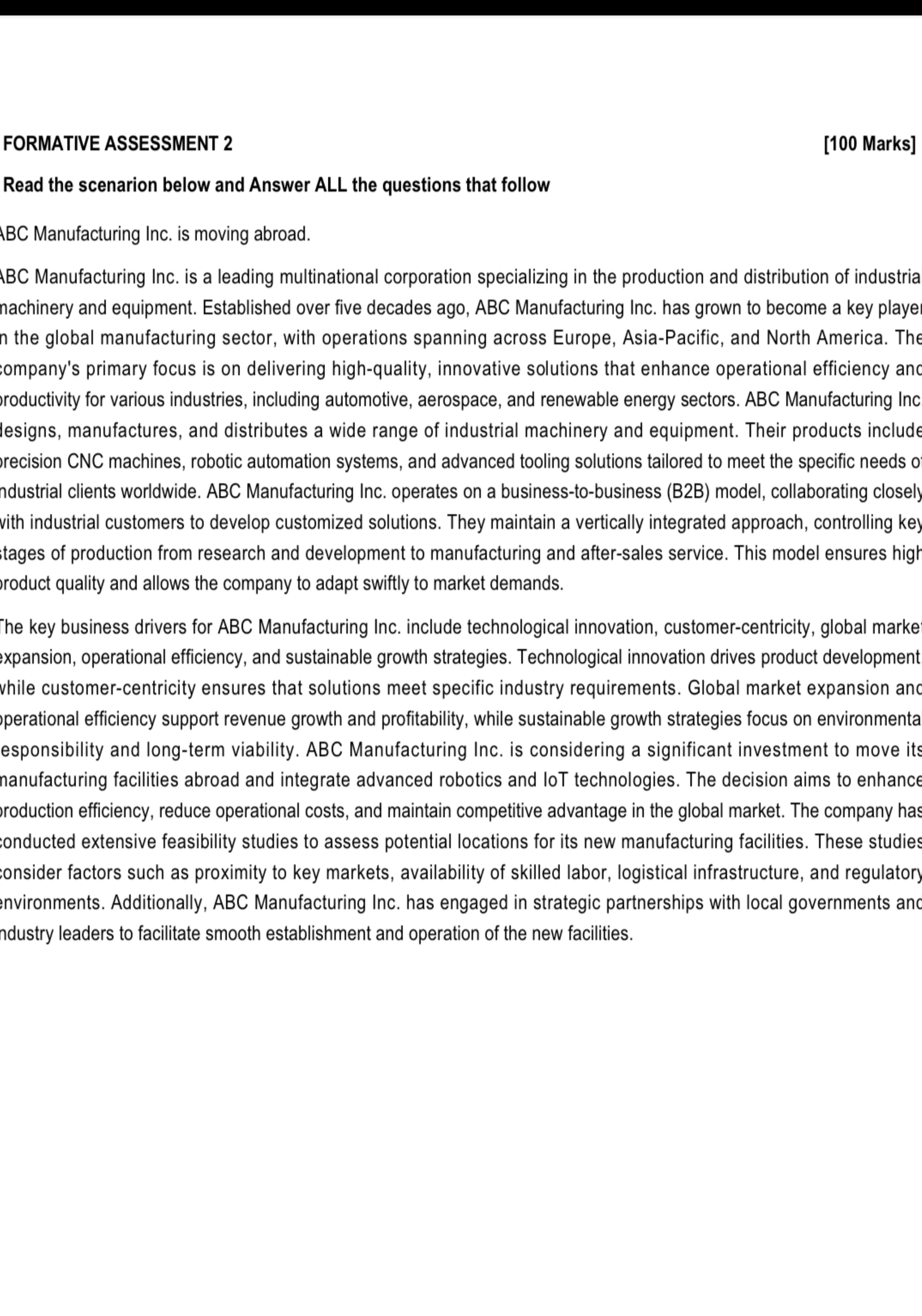  FORMATIVE ASSESSMENT 2 Read the scenarion below and Answer ALL the