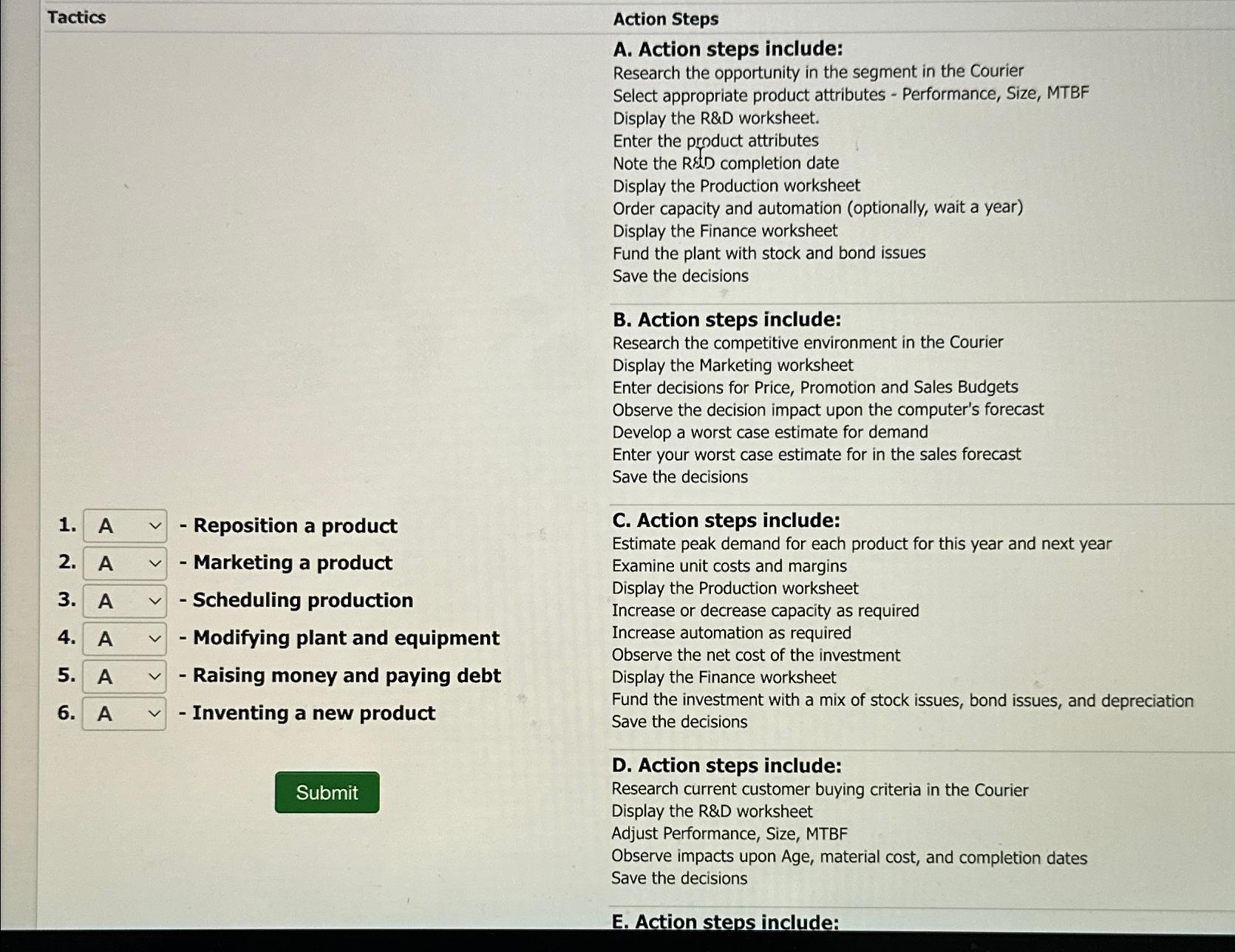  Tactics Action Steps A. Action steps include: Research the opportunity in