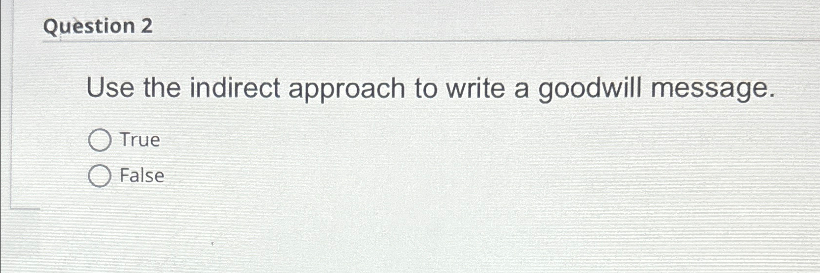  Question 2 Use the indirect approach to write a goodwill message.