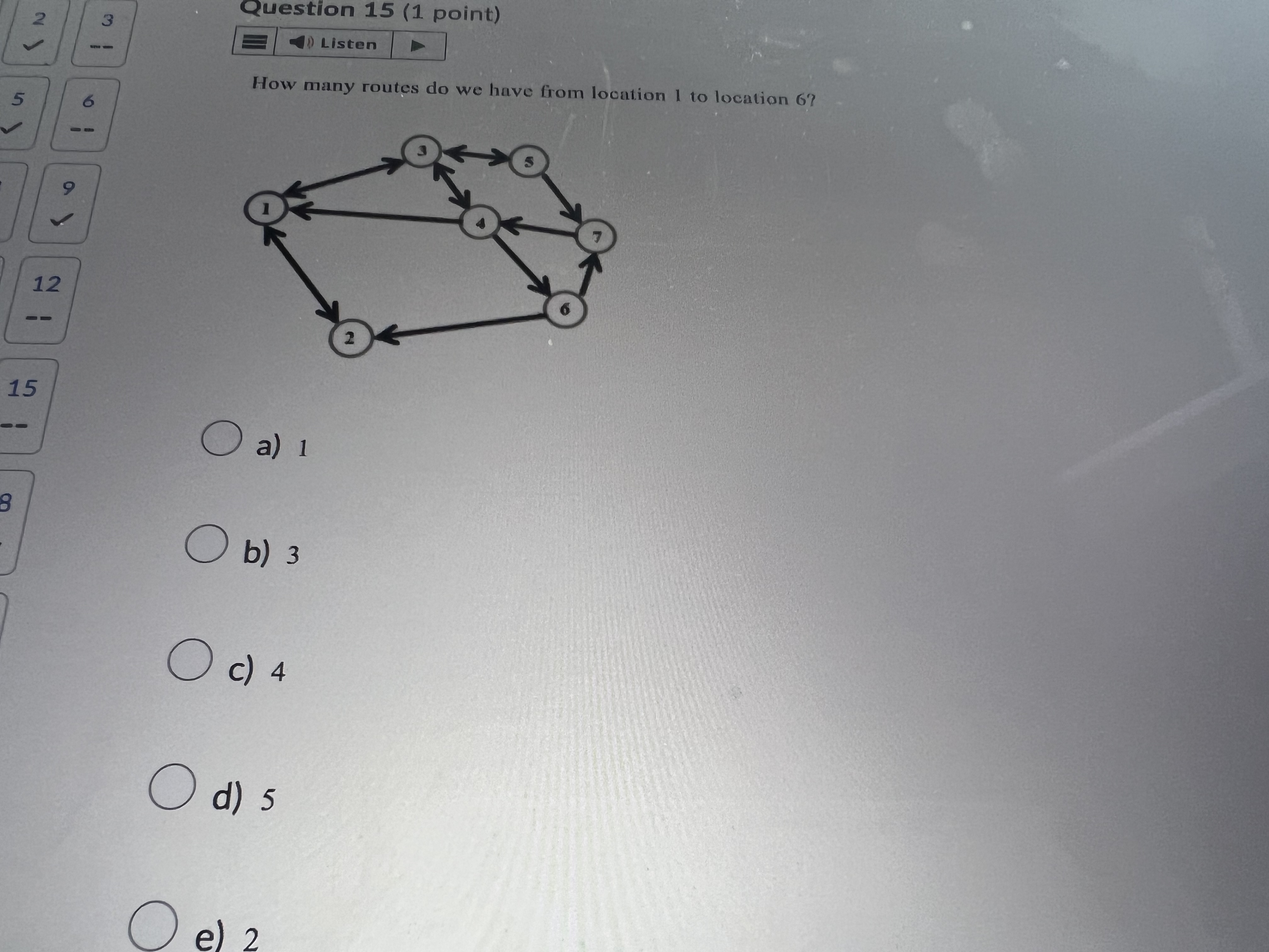  2(1), Question 15(1 point) How many routes do we have from