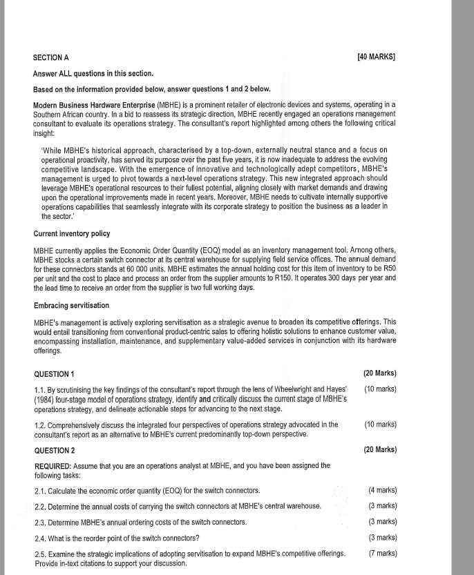  SECTION A MARKS] Answer ALL questions in this section. Based on