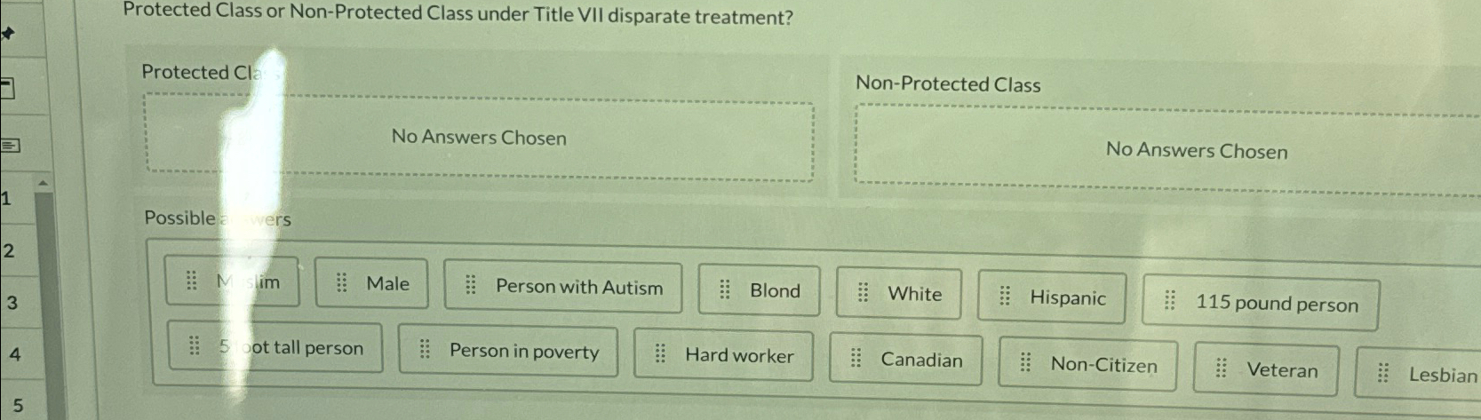  Protected Class or Non-Protected Class under Title VII disparate treatment? Protected