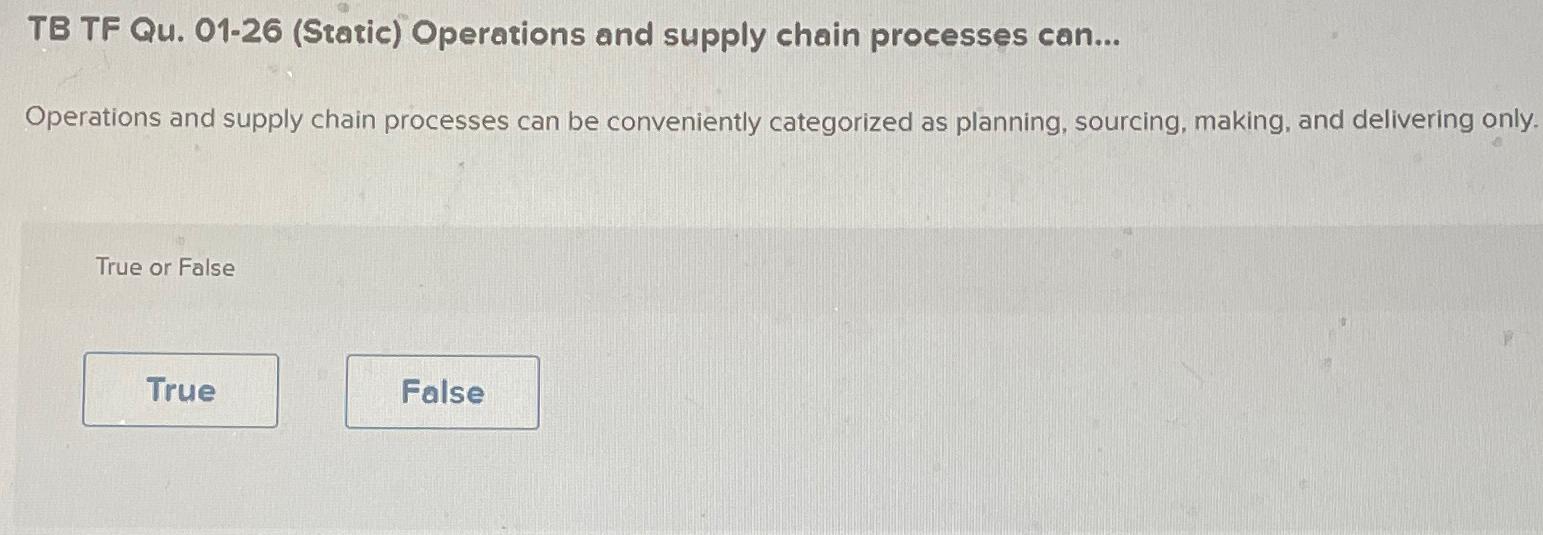  TB TF Qu.01-26(Static) Operations and supply chain processes can... Operations and