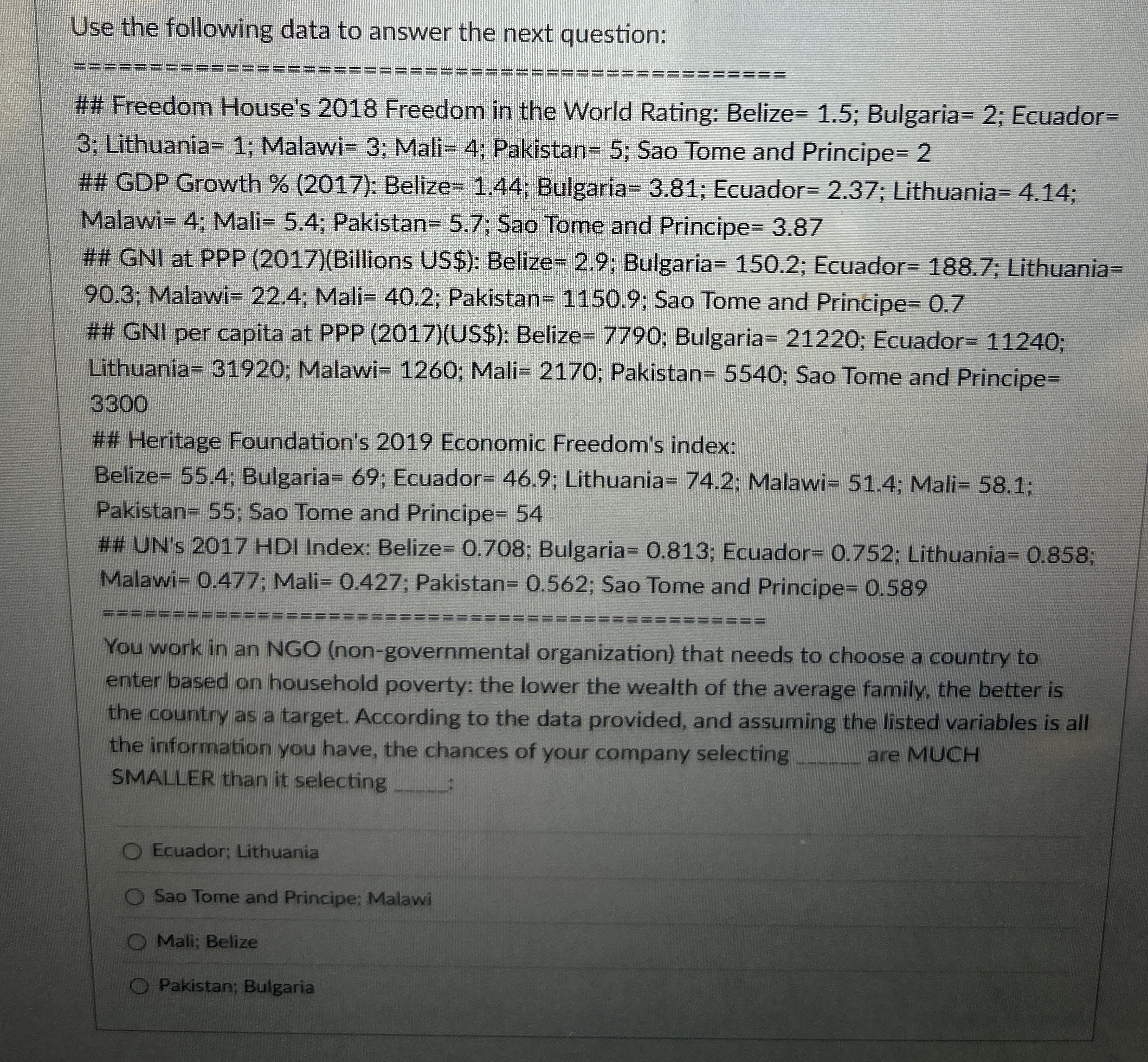  Use the following data to answer the next question: ## Freedom