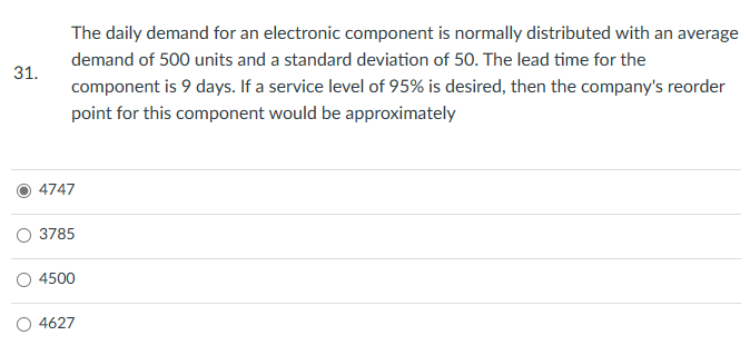  The daily demand for an electronic component is normally distributed with