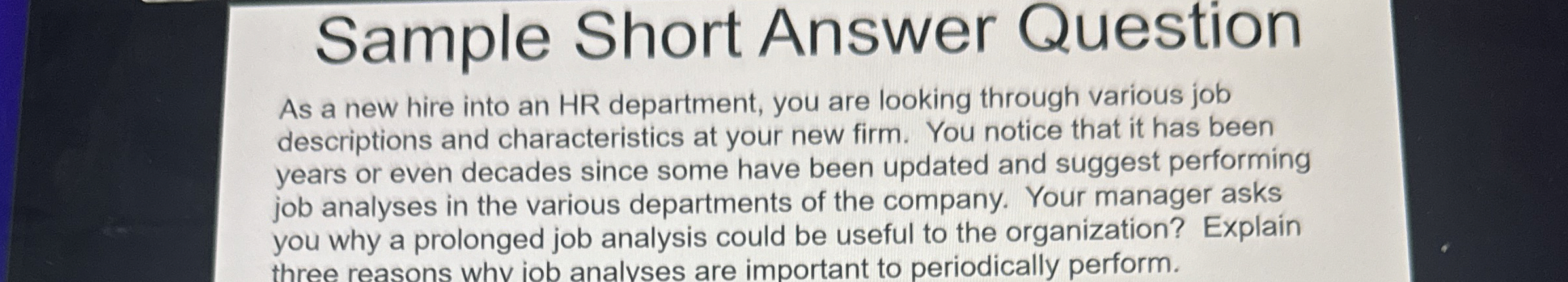  Sample Short Answer Question As a new hire into an HR