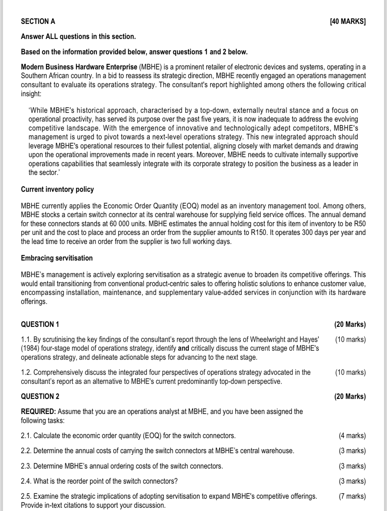  SECTION A [40 MARKS] Answer ALL questions in this section. Based