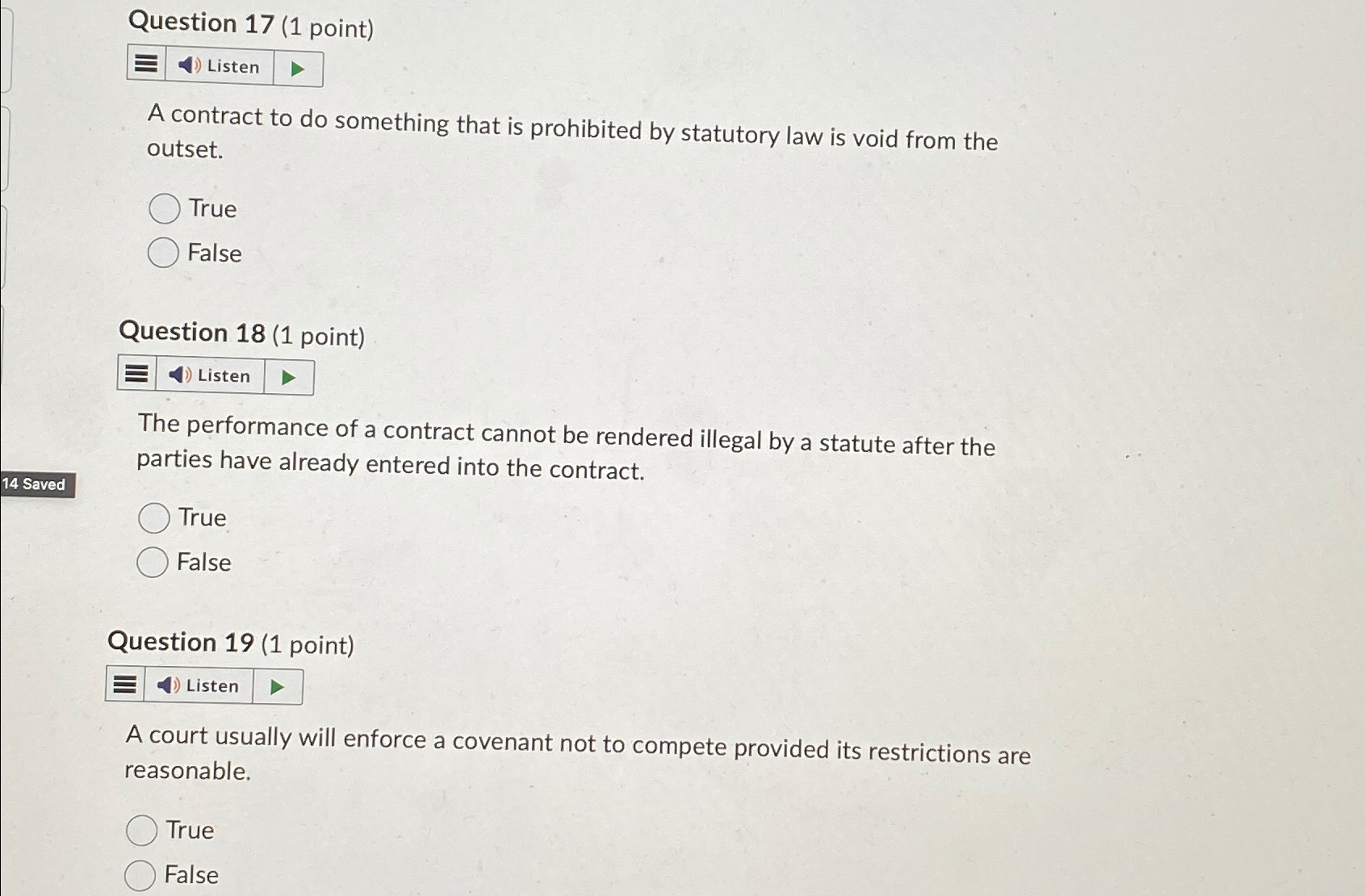  Question 17(1 point) Listen A contract to do something that is