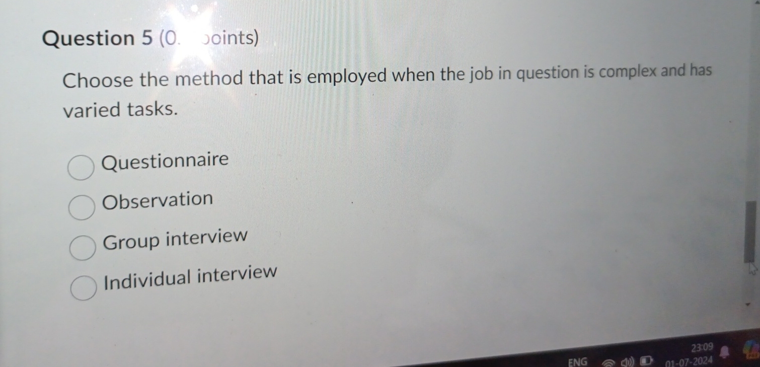  Question 5(0. Joints) Choose the method that is employed when the