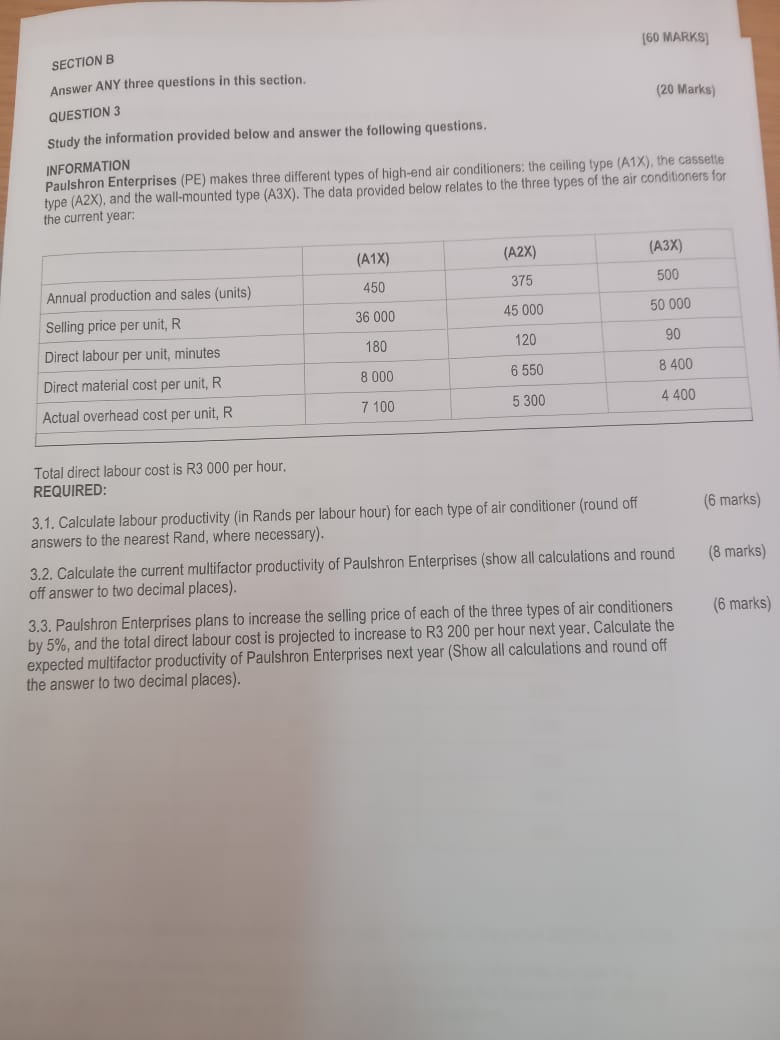  SECTIONB [60 MARKS] Answer ANY three questions in this section. (20