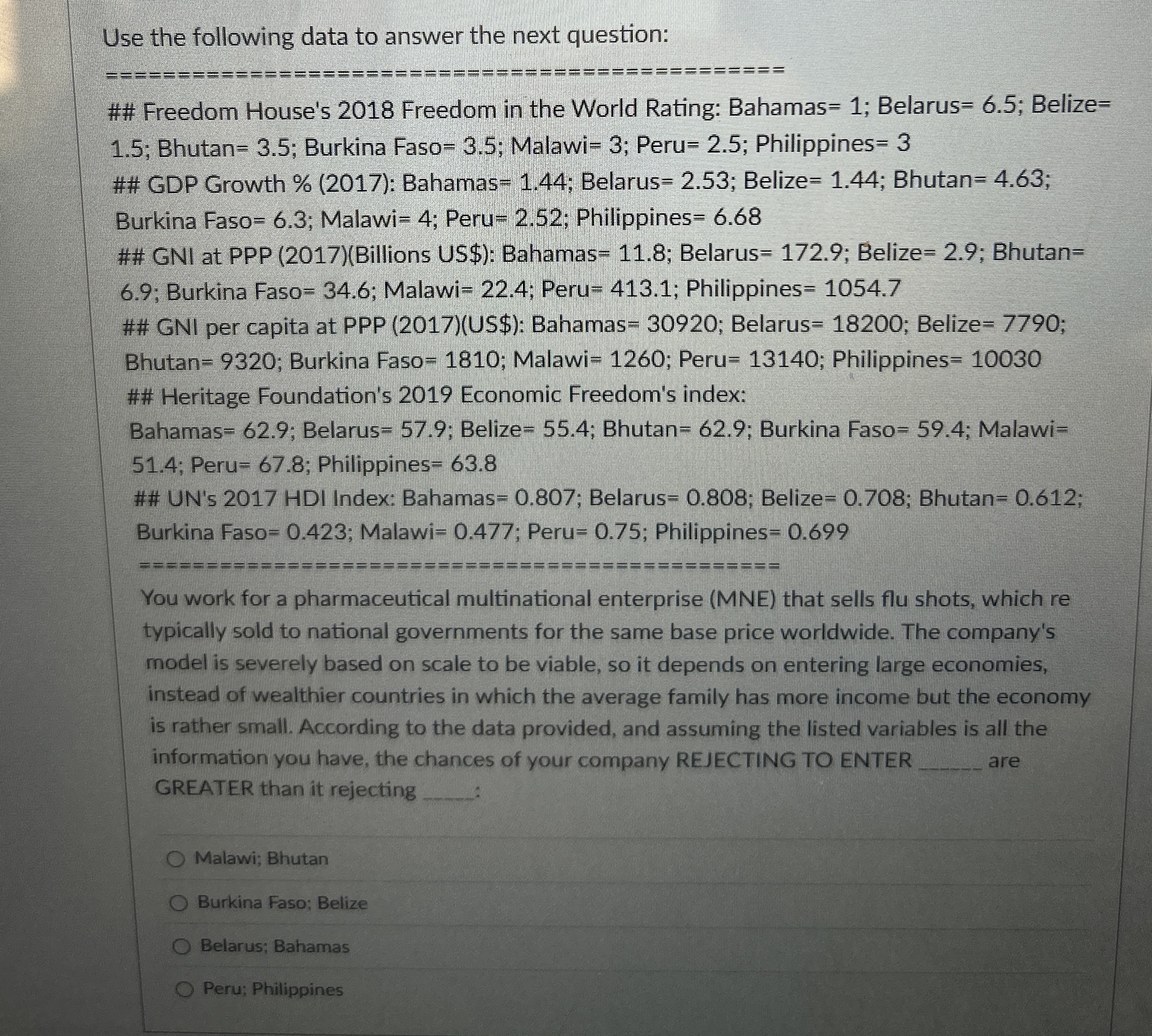  Use the following data to answer the next question: ## Freedom