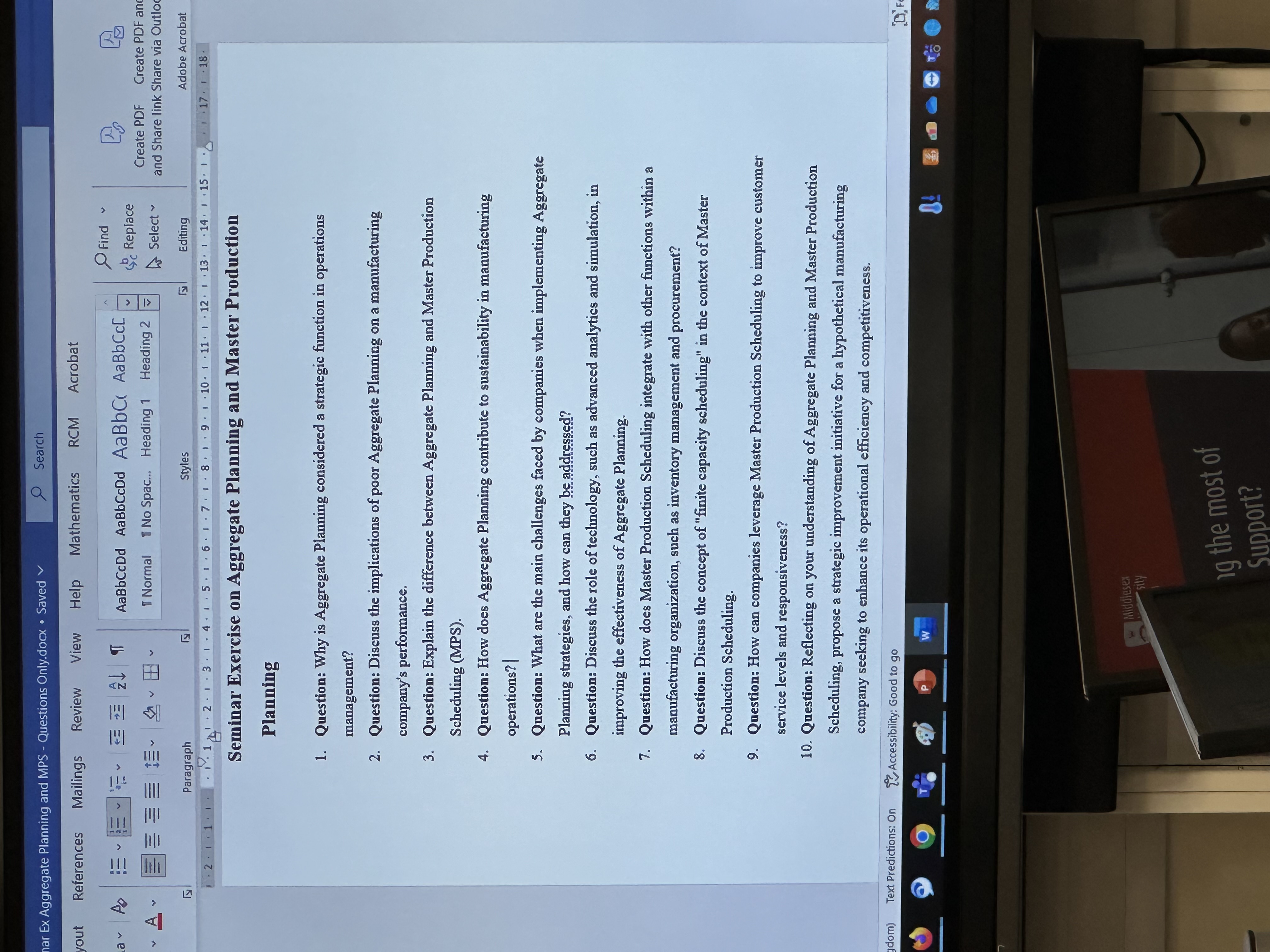  Seminar Exercise on Aggregate Planning and Master Production Planning Question: Why