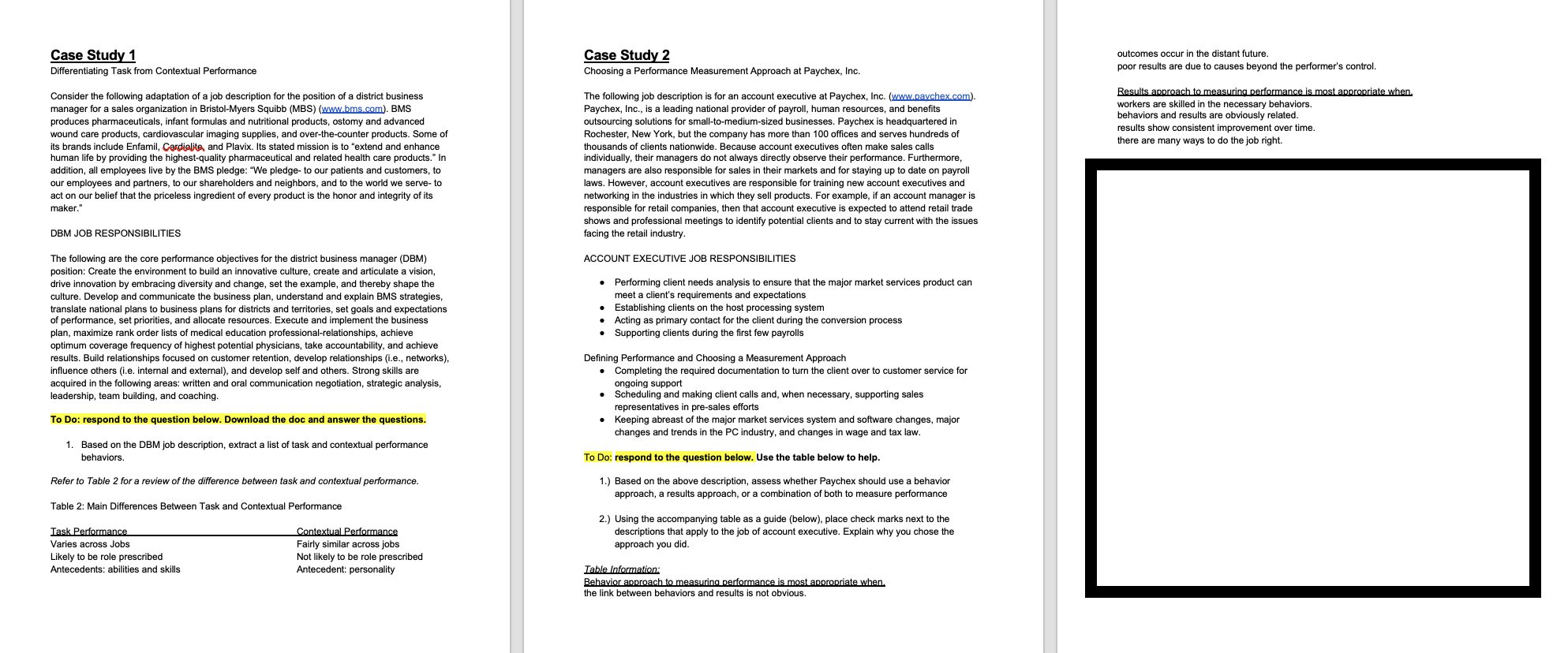  Case Study 1 Differentiating Task from Contextual Performance Consider the following