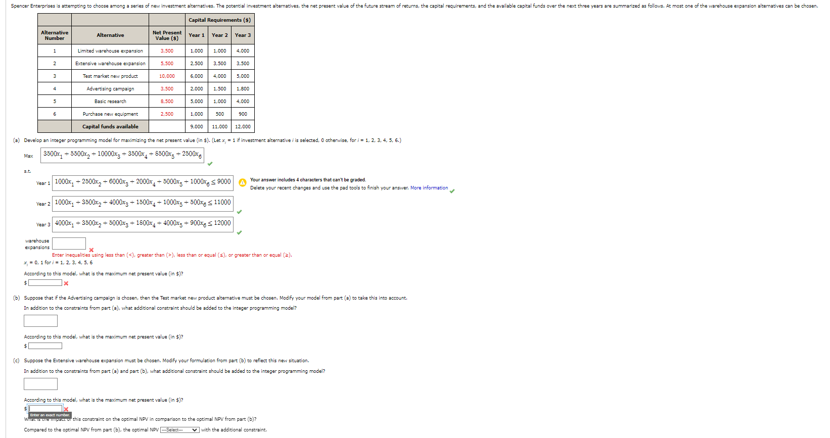  (a) Develop an integer programming model for maximizing the net present