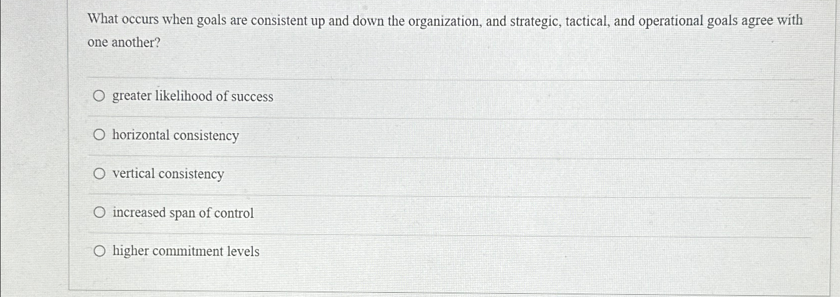  What occurs when goals are consistent up and down the organization,