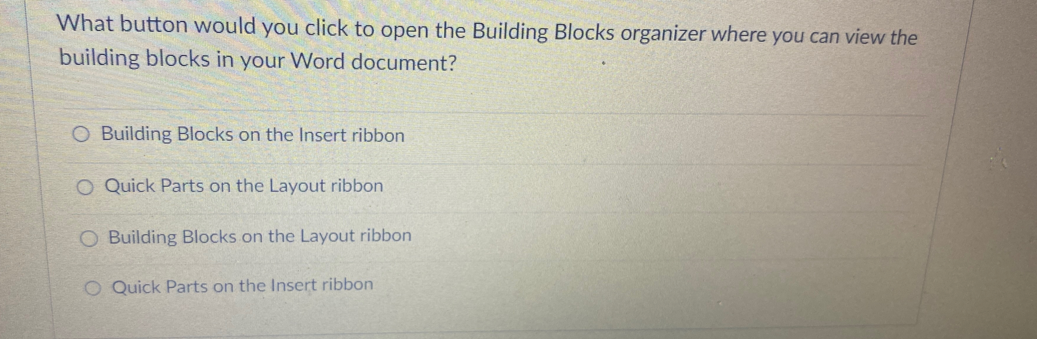 What button would you click to open the Building Blocks organizer