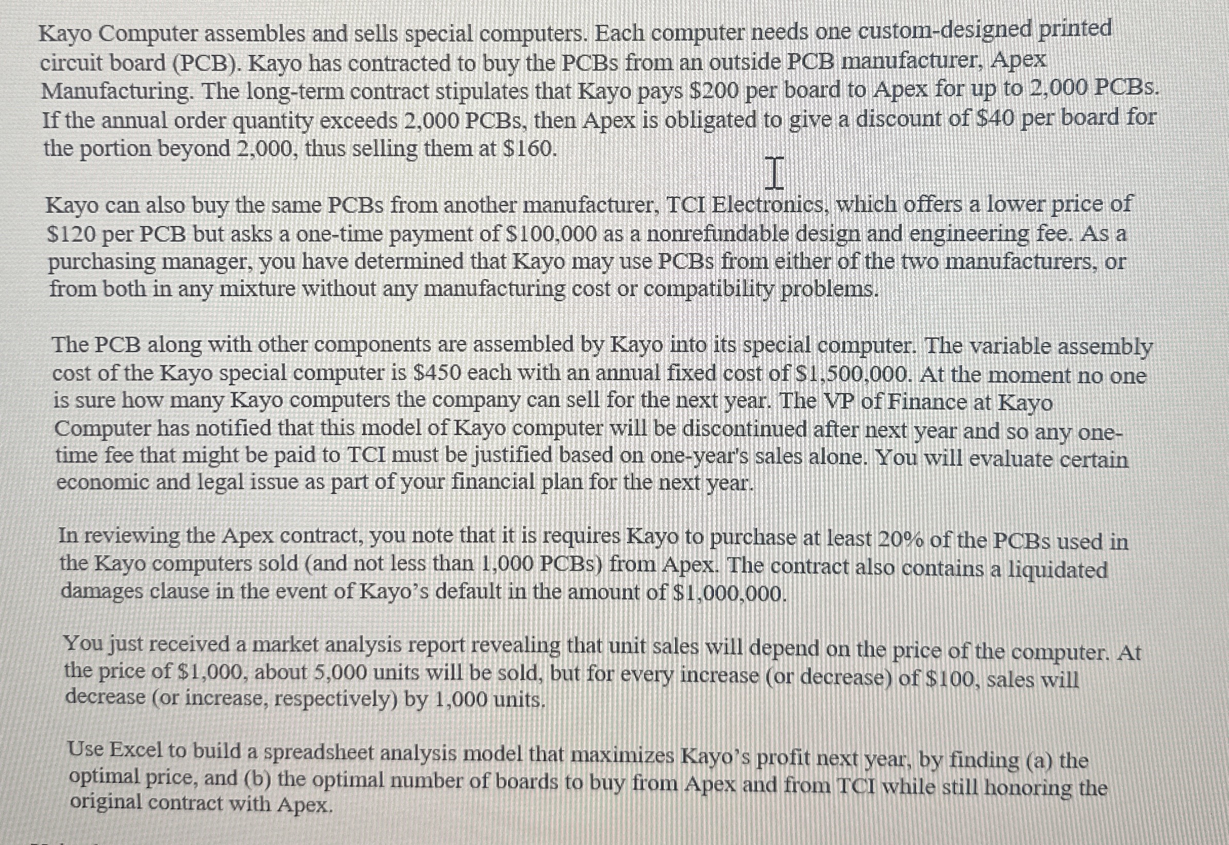  Kayo Computer assembles and sells special computers. Each computer needs one