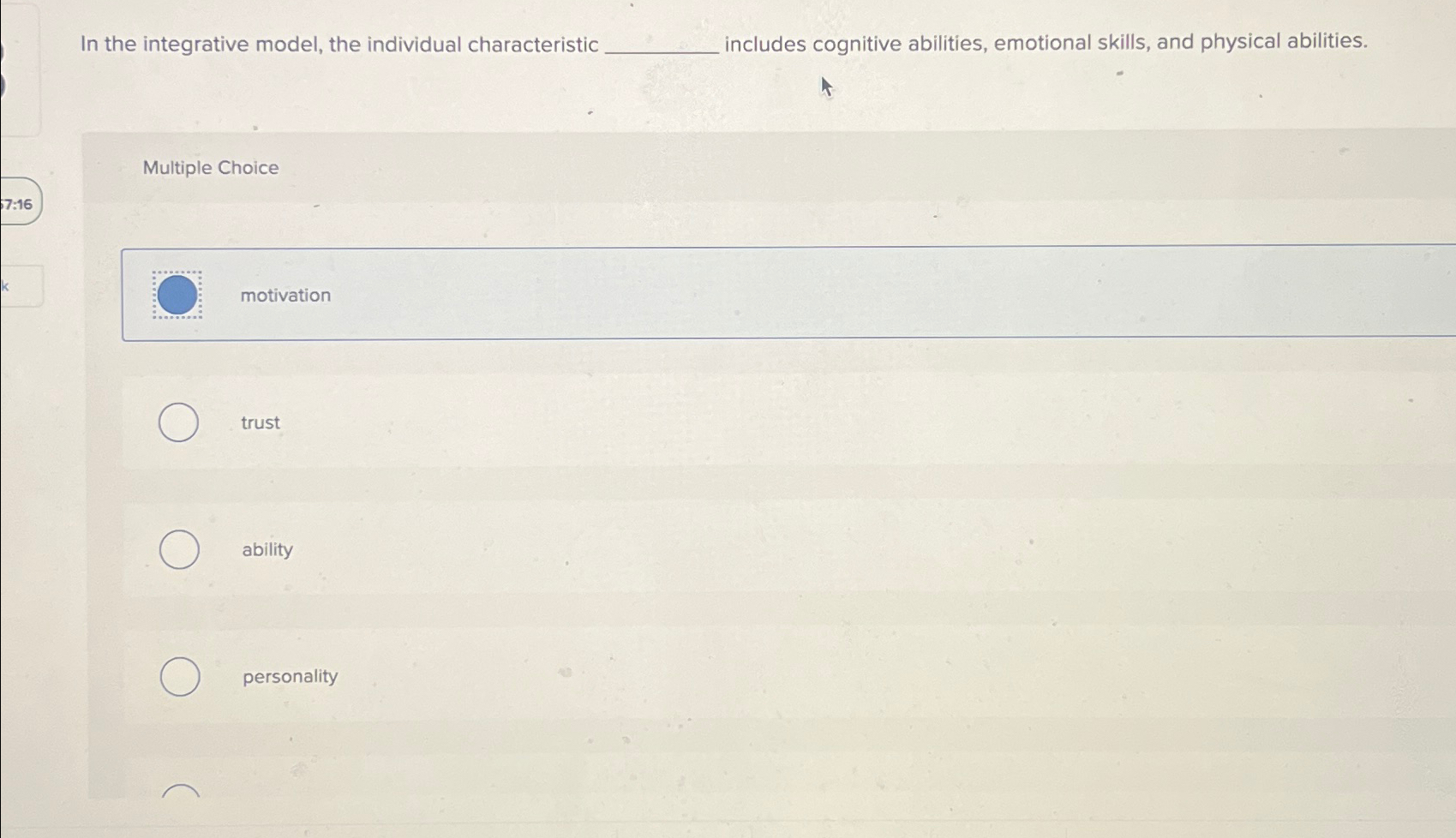  In the integrative model, the individual characteristic includes cognitive abilities, emotional
