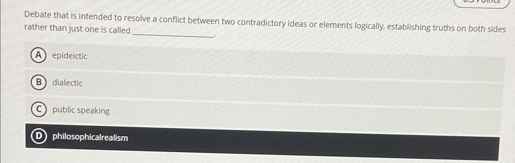  Debate that is intended to resolve a conflict between two contradictory